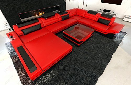 Mega Wohnlandschaft Mezzo XXL Designer Sofa mit LED rot - schwarz