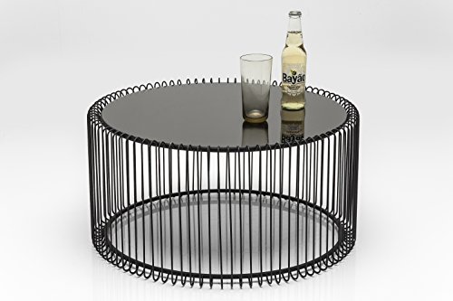 Kare 79577 Couchtisch Wire Black 2er Set, Schwarz, runder, moderner Glastisch, großer Beistelltisch, Kaffeetisch, Nachttisch, (H/B/T) 30,5xØ60cm & 33,5xØ69,5cm