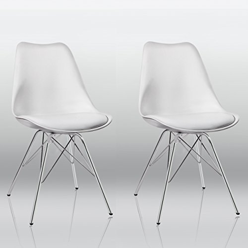 Esszimmerstuhl 2er Set in Weiß Küchenstuhl Kunststoff mit SItzkissen Stuhl Vintage Design Retro Duhome 0551