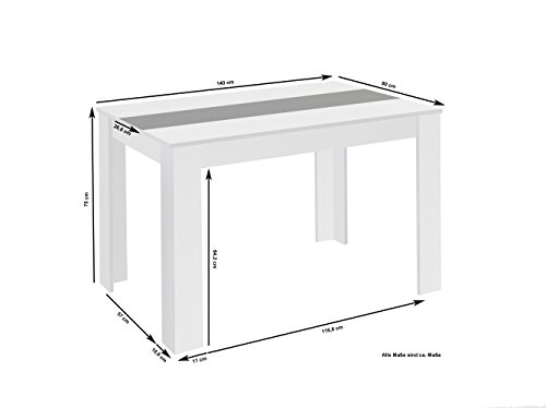 CAVADORE Esstisch NICO/Moderner, praktischer Küchentisch 140 x 80 cm in Melamin Weiß mit Mittelplatte in weiß oder schwarz/Esszimmertisch in Weiß/140 x 80 x 75 cm (L x B x H)
