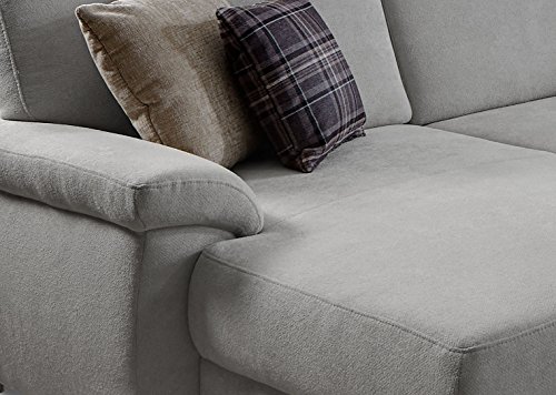 Wohnlandschaft Winstono mit Federkern und Longchair links / Sofa U-Form grau im modernen Design mit viel Platz für die ganze Familie / Größe: 317x88x220 (BxHxT) / Farbe: Hellgrau