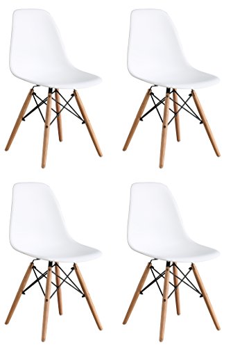 OYE HOYE Retro Desigher Stuhl Esszimmerstühle Wohnzimmerstühl, aus Hochwertigem Strapazierbarem Kunststoff und Buchenholz - 4er Set / Weiß