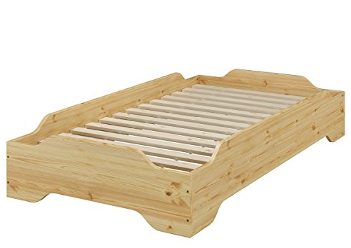 Erst-Holz® Stapelbett, Jugend Bett, Designer Bett 90x200 Massivholz Kiefer mit Rollrost 60.56-09