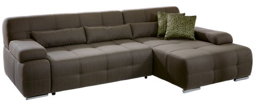 CAVADORE Eckcouch Boogies mit Longchair rechts/Schlaf-Sofa mit ausziehbarem Bett und großer Liegefläche/Rückenecht/Inklusive Nierenkissen/Größe: 268x76x173 (BxHxT)/Farbe: Schlamm (braun)