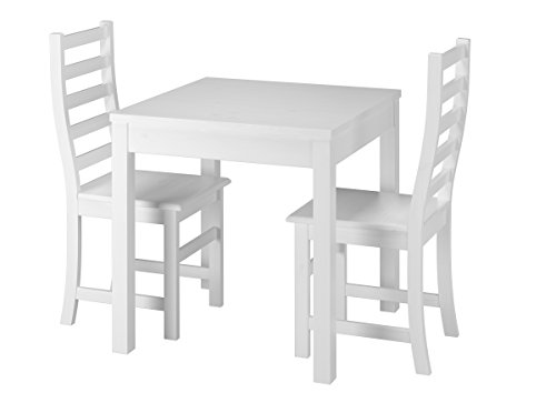 Erst-Holz® Moderne Weiße Essgruppe mit Tisch und 2 Stühle Kiefer Massivholz 90.70-50 A W Set 21