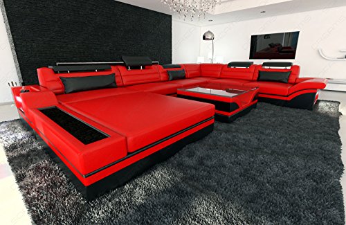 Mega Wohnlandschaft Mezzo XXL Designer Sofa mit LED rot - schwarz