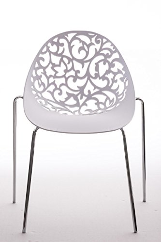 CLP Design Retro Stapelstuhl FAITH aus Kunststoff mit stabilem Metallgestell | Platzsparender Stuhl mit pflegeleichter Sitzfläche und einer Sitzhöhe von 45 cm Weiß