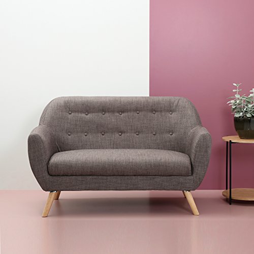 Multistore 2002 Polster Sofa 2-Sitzer Couch, 132x66x84cm, Strukturstoff in Grau, Holzbeine