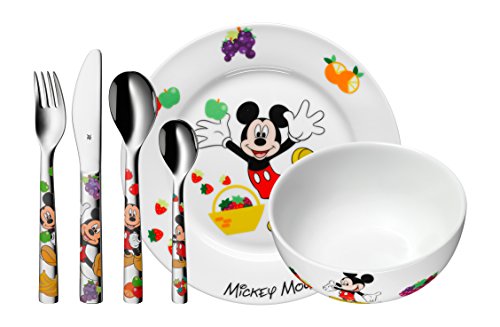 WMF Disney Mickey Mouse Kindergeschirr, mit Kinderbesteck, 6-teilig, ab 3 Jahren, Cromargan Edelstahl poliert, spülmaschinengeeignet, farb- und lebensmittelecht