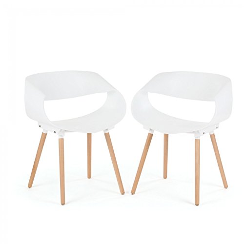 Makika Retro Stuhl Design Stuhl Esszimmerstühle Bürostuhl Wohnzimmerstühle Lounge Küchenstuhl Sitzgruppe 2er Set aus Kunststoff mit Rückenlehne MAYA in Weiß