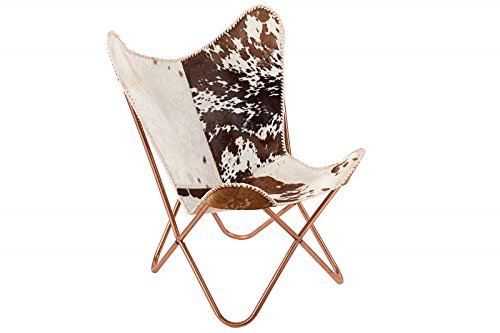 DuNord Design Sessel Stuhl TEXAS echt Fell braun weiss Lounge Esszimmer Butterfly Klappstuhl Loungesessel