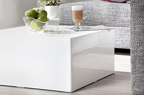 DuNord Design Couchtisch Sofatisch MONOLIT 50cm weiss Hochglanz Retro modern Design Lounge Möbel
