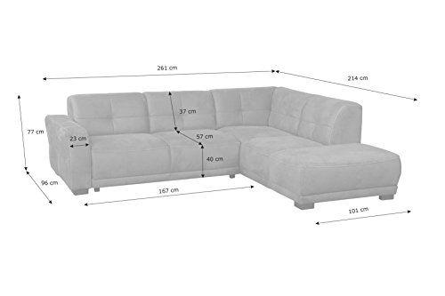 Cavadore Ecksofa "Modeo" / Sofa-Ecke mit Federkern und modernen Kontrastnähten / Hochwertiger Mikrofaser-Bezug in Wildlederoptik / Holzfüße / Maße: 261x77x214 cm (BxHxT) / Farbe: Mokka (dunkelbraun)
