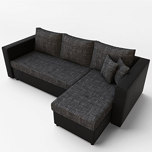 Ecksofa mit Schlaffunktion Grau Schwarz - Stellmaß: 224 x 144 cm Liegemaß: 200 x 140 cm - Sofa Couch Schlafcouch Schlafsofa Eckcouch