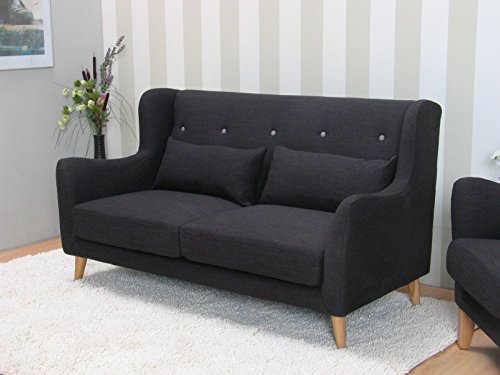 Sofa RETRO 2-Sitzer in anthrazit grau Couch Stoff Polstersofa Sitzmöbel