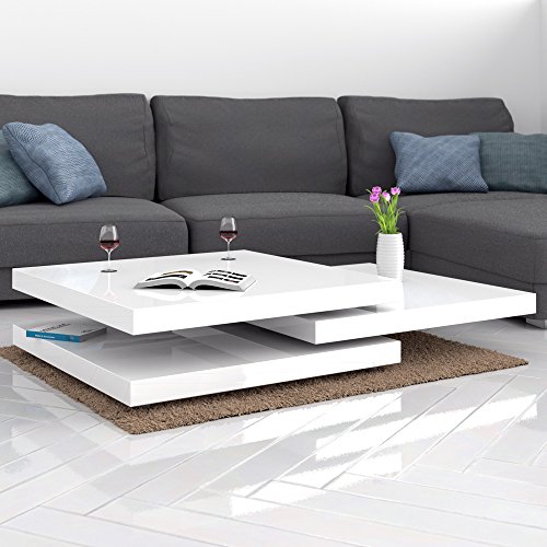 Deuba® Couchtisch Hochglanz weiß | 360° drehbar | Cube Design | modern | 80 x 80 cm - Wohnzimmertisch Beistelltisch Design Lounge Tisch Sofatisch