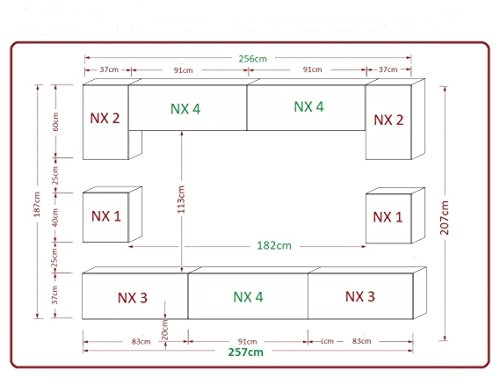 Home Direct NOWARA N1, Modernes Wohnzimmer, Wohnwände, Wohnschränke, Schrankwand (Weiß MAT base/Weiß HG front, LED RGB 16 Farben)