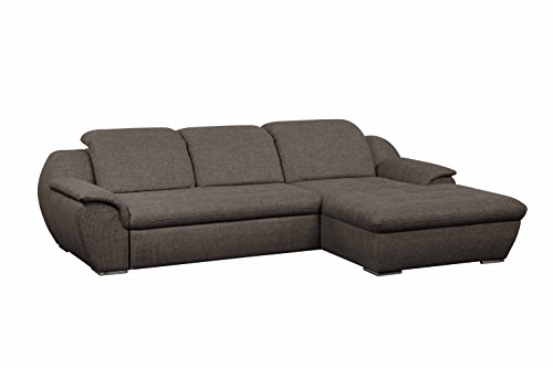 Cavadore Ecksofa Claanc mit XL Longchair und Kopfteilverstellung / Braune Eck-Couch mit verstellbaren Kopfstützen und pflegeleichtem Strukturstoff / Modernes Design / 277x77x177 cm (BxHxT) / Braun