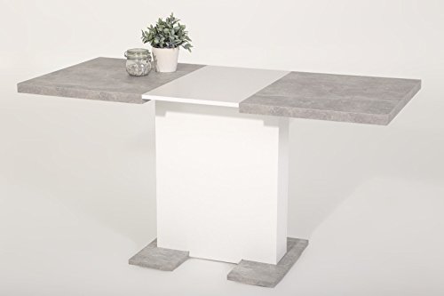 Eternity-Möbel24 Esstisch Säulentisch - BUGSY - Ausziehtisch Tisch ausziehbar in Beton/Weiß