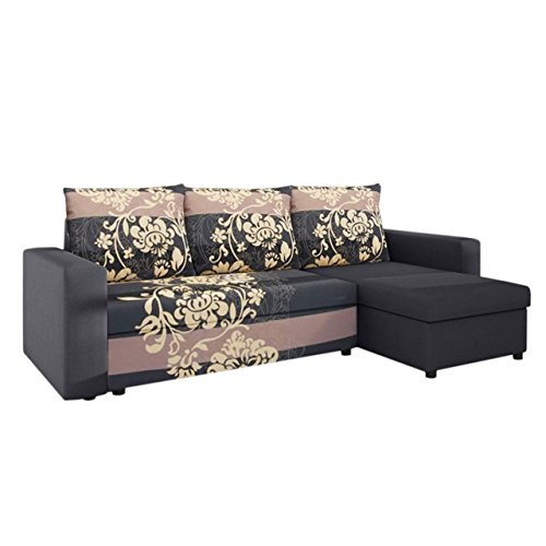 Mirjan24 Ecksofa Top Lux! Sofa Eckcouch Couch! mit Schlaffunktion und zwei Bettkasten! Ottomane Universal, L-Form Couch Schlafsofa Bettsofa Farbauswahl (Alova 36 + Sving Grau)