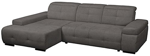 CAVADORE Polsterecke Mistrel mit Longchair XL links/Eck-Couch mit Schlaffunktion/Bettfunktion/verstellbare Kopfteile/Wellenunterfederung/Maße: 273 x 77-93 x 173 cm(B x H x T)/Farbe: Fango (grau)