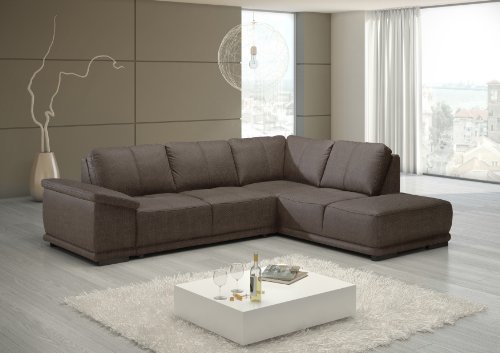 CAVADORE Ecksofa Calypse mit Ottomane rechts/Braunes Sofa im modernen Design/273 x 83 x 214 (BxHxT)/Strukturstoff braun