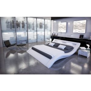 Polster-Bett 140x200 cm weiß aus Kunstleder mit LED-Beleuchtung | Kool | Das Kunstleder-Bett ist ein Designer-Bett | Doppel-Betten 140 cm x 200 cm in Kunstleder, Made in EU