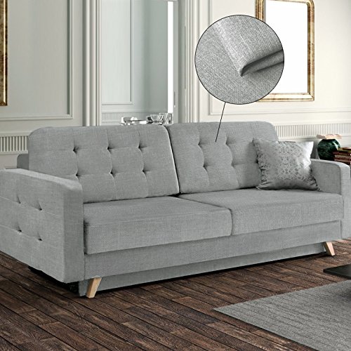 Velvet Savana, – Sofa – Schlafsofa (229 cm) in Belle Farbe Grau mit Die Füße aus Holz