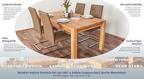 Wooden Nature Esstisch-Set 341 inkl. 4 Stühle (cappuccino), Buche Massivholz - 160 x 90 (L x B)