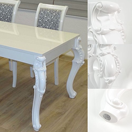 Euro Tische Esstisch Größe 160 x 90 cm, Weiß Hochglanz mit Kratzfestem Lack in Modern Barock geschwungene Tischbeine