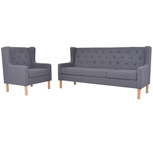 vidaXL Sofa Set 2-tlg. 3-Sitzer Stoff Grau Sofagarnitur Couch Polstersofa