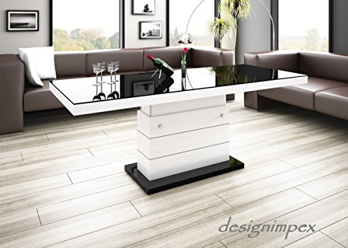 Design Couchtisch H-333 Weiß / Schwarz Hochglanz höhenverstellbar ausziehbar Tisch Wohnzimmertisch