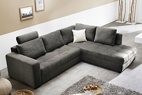 Polsterecke Aurum Mikrofaser grau 267x221cm Bettfunktion Sofa Couch Wohnlandschaft