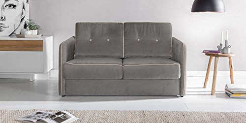 Schlafsofa Merina Grau Blau Weiß Mikrofaser Stoff Sofa Couch Schlafcouch mit Federkern Bettfunktion (Grau)