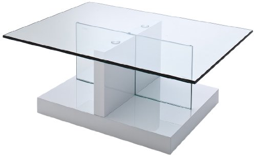 Robas Lund 58643W18 Couchtisch Lea aus Glas, Sicherheitsglas - Säule, 90 x 65 x 35 cm, Boden MDF Hochglanz weiß