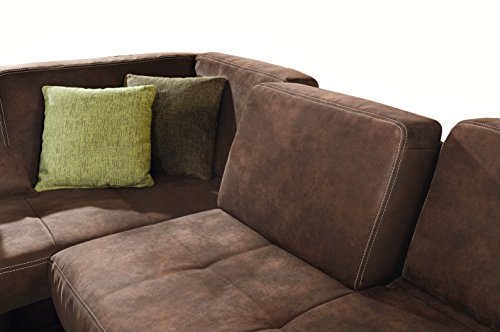 Cavadore Eckcouch Cytaro in Wildlederoptik und Kontrastnaht / Ottomane links / Sofa L-Form mit verstellbarer Sitztiefe / Größe: 281 x 84 x 218 cm (BxHxT) / Farbe: Braun