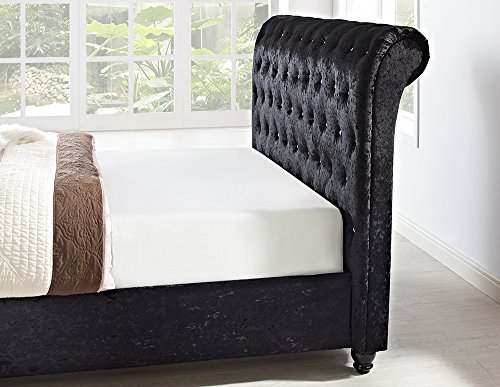 Chesterfield King Size Schlitten Designer Bett in schwarz Samt