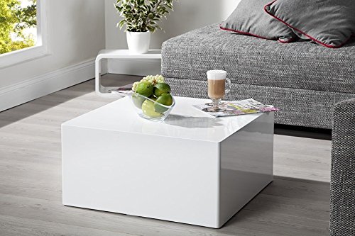 DuNord Design Couchtisch Sofatisch MONOLIT 50cm weiss Hochglanz Retro modern Design Lounge Möbel