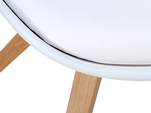 massivum Retro-Esszimmer-Stuhl California 49x83x53 aus Holz natur lackiert und Kunststoff weiß mit Kunstlederkissen