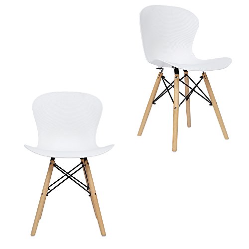 Panana 2 x Holz Eiffel Stuhl aus Kunststoff Gerippter Stuhl Retro, Lounge Esszimmer Stühle weiß