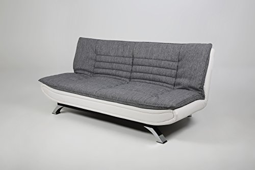 AC Design Furniture 56982 Schlafsofa Jasper Liegefläche, circa 196 x 123 cm, Sitz- und Rücken Stoff hell grau, Rahmen lederlook weiß, Füße Metall verchromt