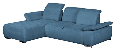 Cavadore Polsterecke Tabagos / Funktionssofa mit Longchair rechts / Modernes Sofa mit Sitztiefenverstellung/ Verstellbare Rückenlehne / 283x85x187 (B x H x T) /Farbe: Blau