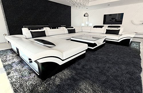 Designer Wohnlandschaft Enzo XXL moderne Couch + LED weiss - schwarz