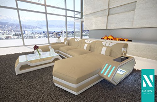 Designer SOFA CLERMONT KUNSTLEDER XL U FORM mit LED Beleuchtung NATIVO© Couch Garnitur XL Megasofa Riesensofa Wohnlandschaft Ultrasofa