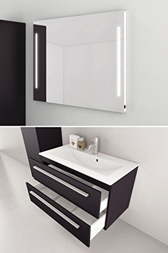 Sieper Libato Waschtischunterschrank + Leuchtspiegel - 60 cm 90 cm 120 cm Breit - weiß und anthrazit Hochglanz - Badmöbel Badezimmermöbel Waschtisch Unterschrank Badmöbel Set … (90, anthrazit)