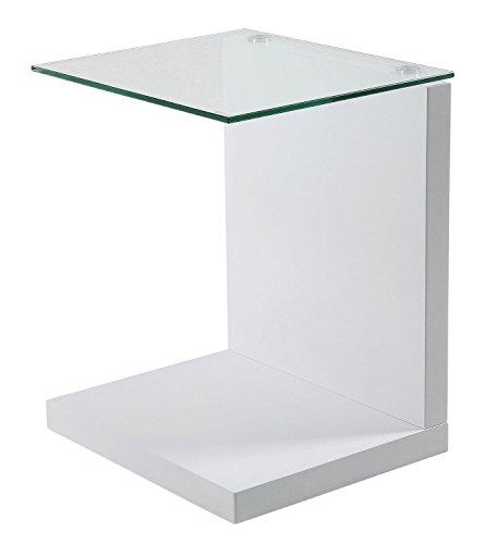 Beistelltisch Glastisch Wohnzimmertisch TILLY | Weiß Hochglanz | Dekor | Glas | BxHxT 40x50x35 cm