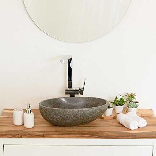 Wohnfreuden Naturstein - Waschbecken Steinwaschbecken oval 40 cm poliert für den Gäste WC Bad Waschtisch | Versandkostenfrei ✓