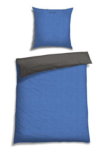 Schiesser Renforcé Bettwäsche Doubleface blau - anthra / 2-teilig / 100% Baumwolle / versch. Größen erhältlich, Größe:135 x 200 cm + 80 x 80 cm