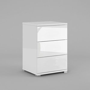 HGL Möbel Nachtkonsole N3 mit 3 Schubladen Weiß Hochglanz Push to Open