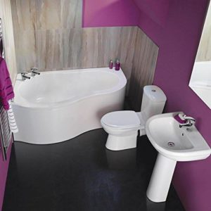 Hudson Reed Badezimmerausstattung Fordyce - Stand-WC, Eckbadewanne und Waschbecken im Set - Rundes Design in Weiß